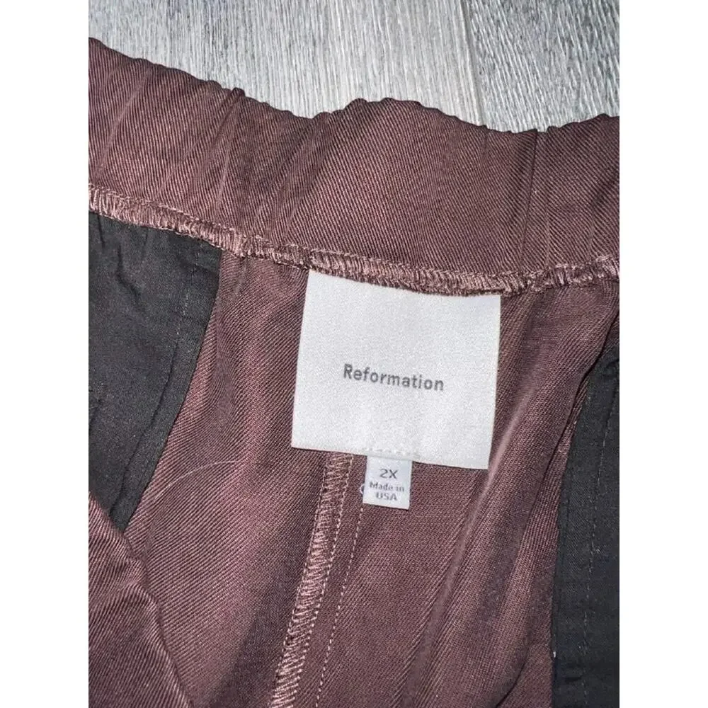 Reformation organic cotton Women's Brown Woven Wide-leg Trousers 2X A005961